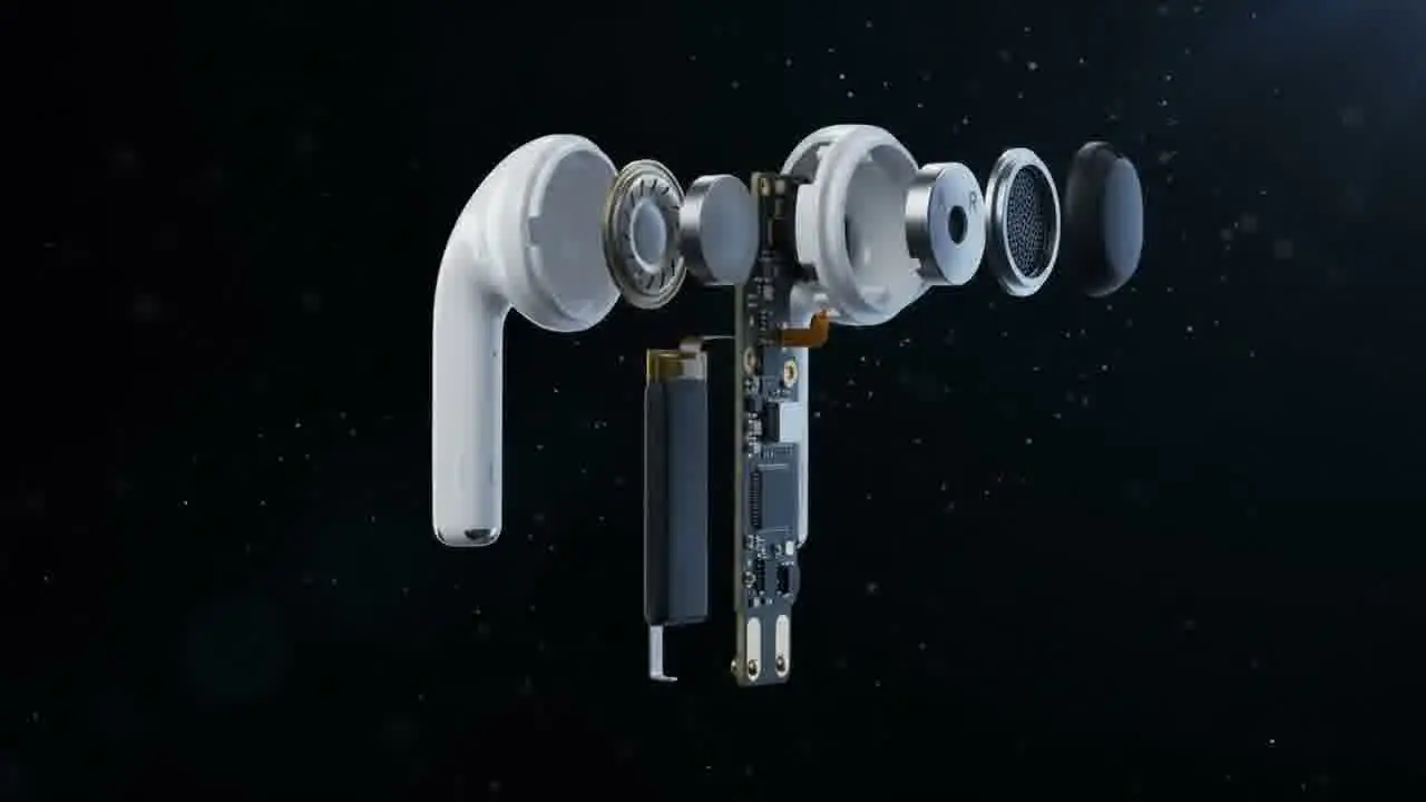 Exploded view of a single AirPods 5 earbud
